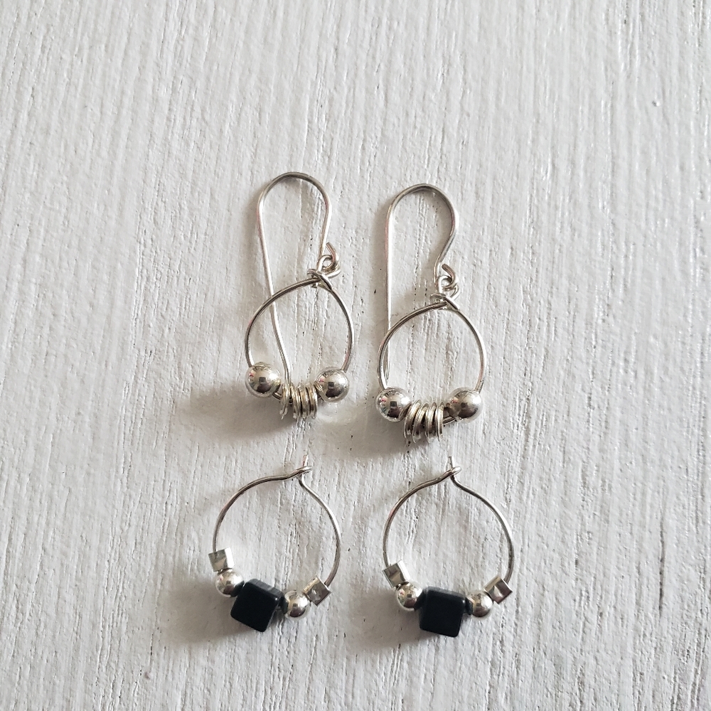 Two Pair Sterling Silver Earrings - Picture 3 of 9
